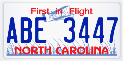 NC license plate ABE3447