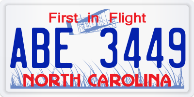 NC license plate ABE3449