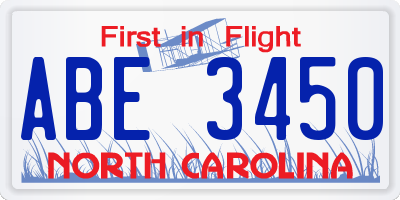 NC license plate ABE3450