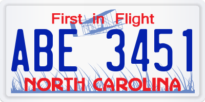 NC license plate ABE3451