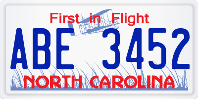 NC license plate ABE3452