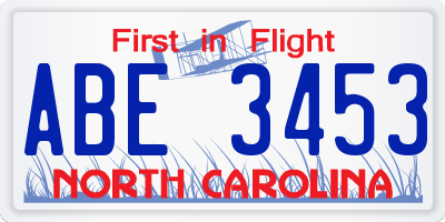 NC license plate ABE3453