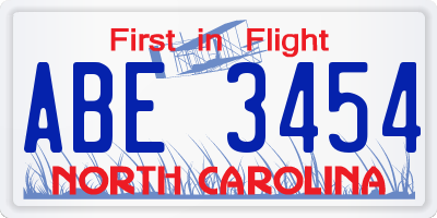NC license plate ABE3454