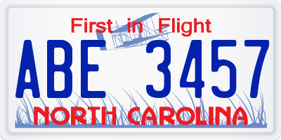 NC license plate ABE3457
