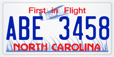 NC license plate ABE3458