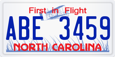 NC license plate ABE3459