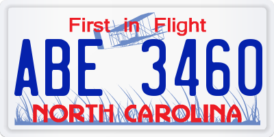 NC license plate ABE3460