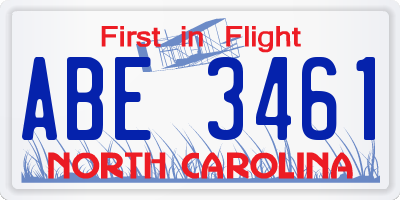 NC license plate ABE3461
