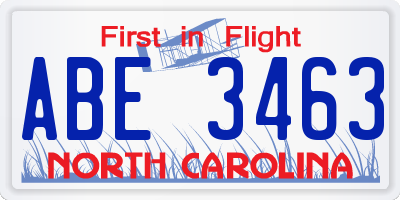 NC license plate ABE3463