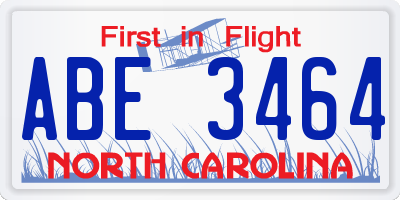 NC license plate ABE3464