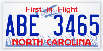 NC license plate ABE3465