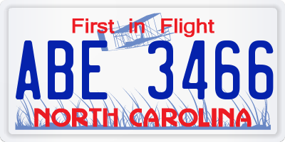NC license plate ABE3466