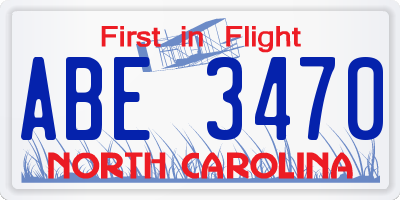 NC license plate ABE3470
