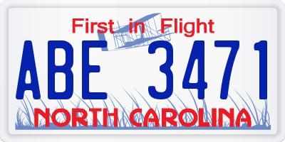 NC license plate ABE3471