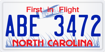 NC license plate ABE3472
