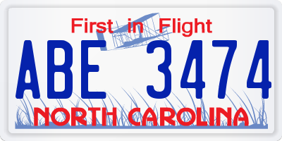 NC license plate ABE3474