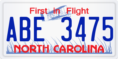 NC license plate ABE3475