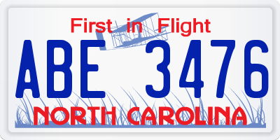 NC license plate ABE3476
