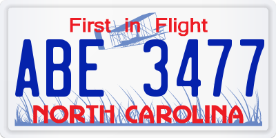 NC license plate ABE3477