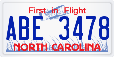 NC license plate ABE3478
