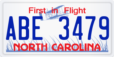NC license plate ABE3479