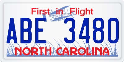 NC license plate ABE3480