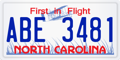 NC license plate ABE3481