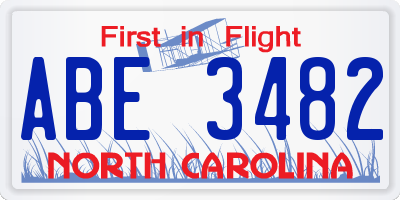 NC license plate ABE3482
