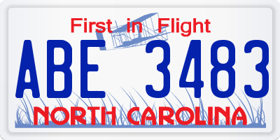 NC license plate ABE3483