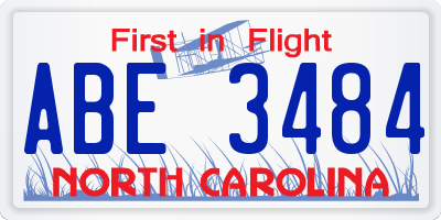 NC license plate ABE3484