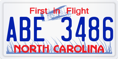 NC license plate ABE3486