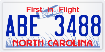 NC license plate ABE3488