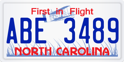 NC license plate ABE3489
