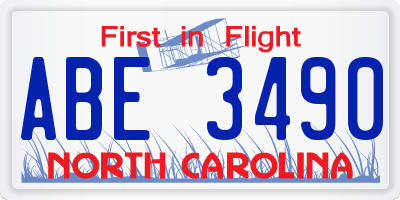 NC license plate ABE3490