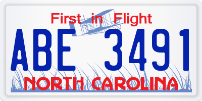 NC license plate ABE3491