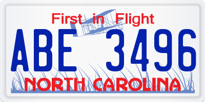 NC license plate ABE3496