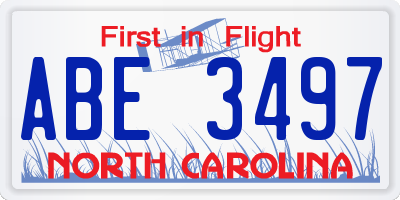 NC license plate ABE3497
