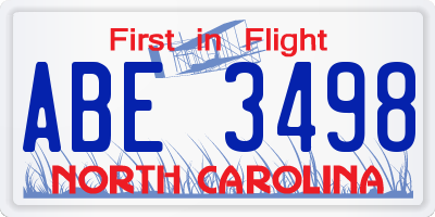 NC license plate ABE3498