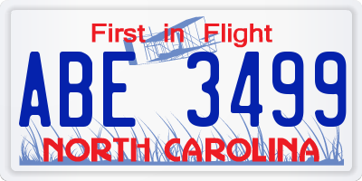 NC license plate ABE3499