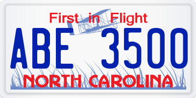 NC license plate ABE3500