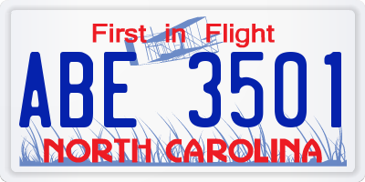 NC license plate ABE3501