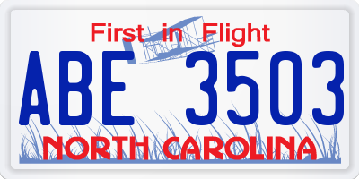 NC license plate ABE3503