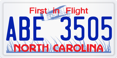 NC license plate ABE3505