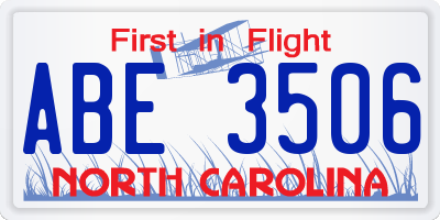 NC license plate ABE3506
