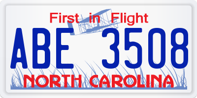 NC license plate ABE3508