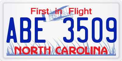 NC license plate ABE3509