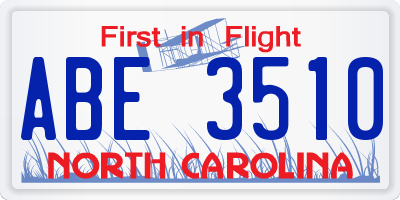 NC license plate ABE3510