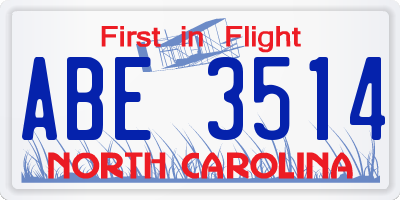 NC license plate ABE3514
