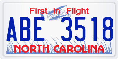 NC license plate ABE3518