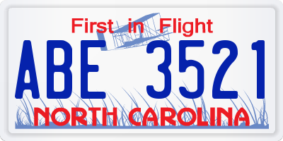 NC license plate ABE3521